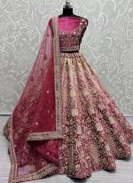 Velvet Pink Bridal Wear Embroidery Work Lehenga Choli